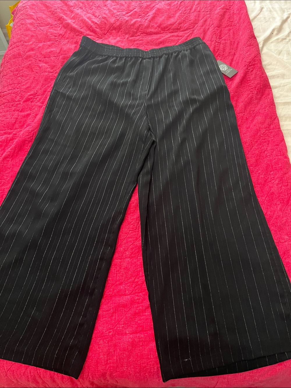 Vince Camuto Black Pinstripe Wide-Leg Pants
